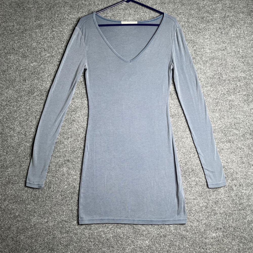 Peruvian Connection Pima Cotton V-Neck Long Sleeve Mini Dress Slate Blue XS